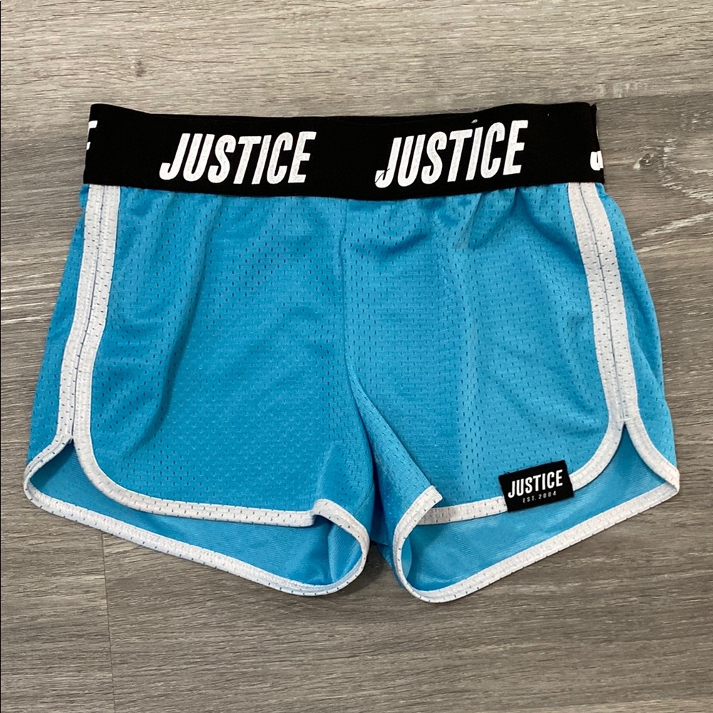 Justice Girl’s Athletic Shorts Blue and Black with Elastic Waistband